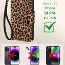Toycamp for iPhone 14 Pro Wallet Case with Wrist Strap - Leather Flip Folio Phone Case with RFID Blocking 4 Card Holder for Apple for iPhone 14 Pro Funda Cute Aesthetic for Women Ladies, Leopard Print