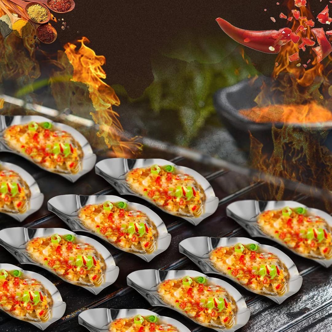 Honeydak Set of 24 Stainless Steel Grillable Oyster Shells Reusable for Baked Grilled Shells for Cooking Silver Kitchen Metal Oyster Dish for Seafood Clam Scallop