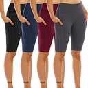 WHOUARE 4 Pack Biker Yoga Shorts with Pockets for Women,High Waisted Athletic Running Workout Gym Shorts Tummy Control,Black,Navy,Dark Gray,Burgundy,3XL