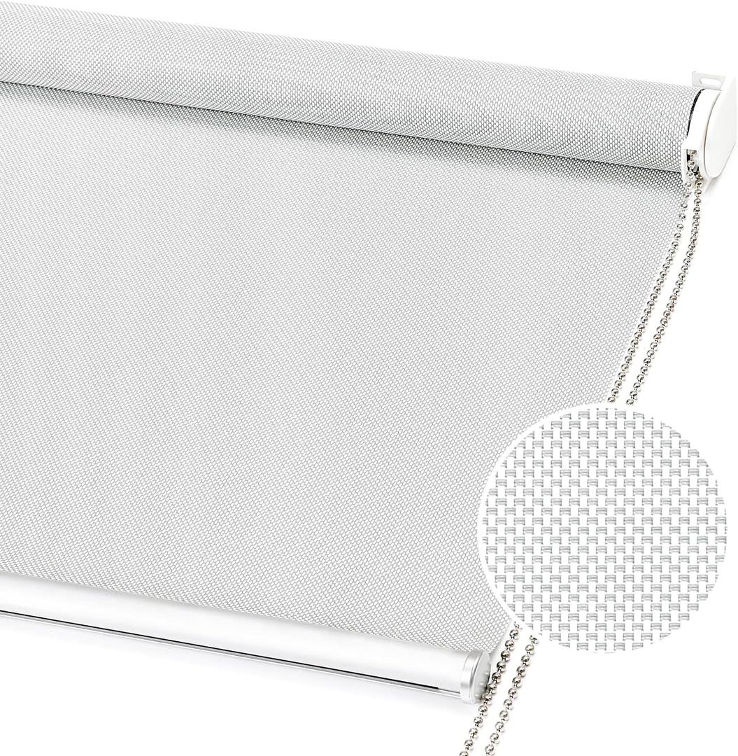 ChrisDowa Light Filtering Roller Shades, with 5% Openness Solar Screen, Flame RetardantFabric. Solar Semi Sheer Roller Blinds for Office and Home. Easy to Install.Light Grey,20" W x 72" H