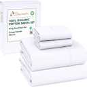 RUVANTI 100% Organic Cotton Sheets King Size, Percale Weave, GOTS Certified, 4-Piece Set, Deep Pocket 15", Crisp & Breathable, Soft Durable Bedding, Sbanas Algodn Orgnico  Bright White