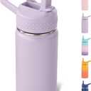 Toddler Water Bottle, 12 oz Kids Vacuum Insulated Thermos for School With Straws Lids, 304 Stainless Steel, BPA-Free, Lilac