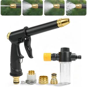 2026 high pressure hose nozzle, portable high pressure water gun with 4 Adjustable Jet Nozzle, pressure washer nozzle, power washer hose attachment for garden Patio Cleaning