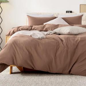 NEXHOME PRO Duvet Cover Set Queen Size Linen Textured Organic Natural 100% Washed Cotton Duvet Cover Mocha Brown 3 Pieces Bedding Set with Zipper Closure, Breathable, Soft (No Comforter) (Queen (90"x90"))