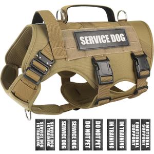 WINSEE Service Dog Vest Harness for Large Dog, Tactical Working MOLLE Vest with 4 Pet Patches, No Pull Heavy Duty Harness for Training Walking (Brown)
