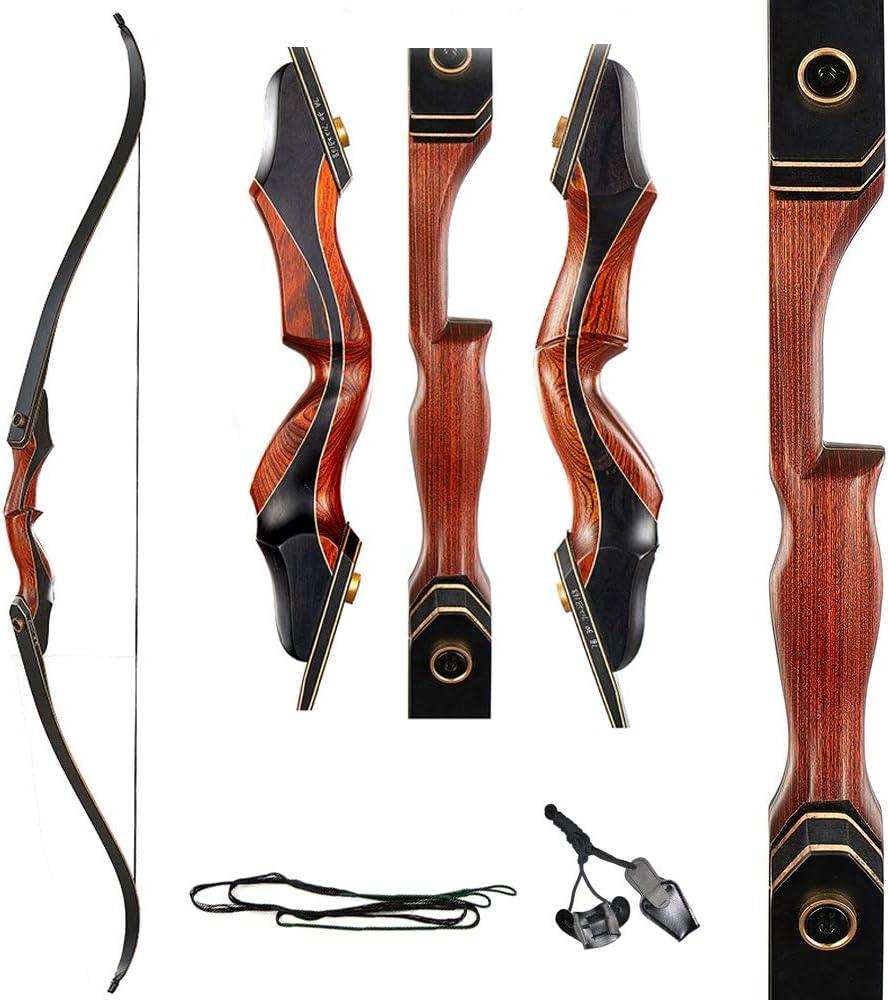 TOPARCHERY Archery 60" Takedown Hunting Recurve Bow for Adults Practice Competition Longbow with Stringer Tool Right Hand Black (30lbs)