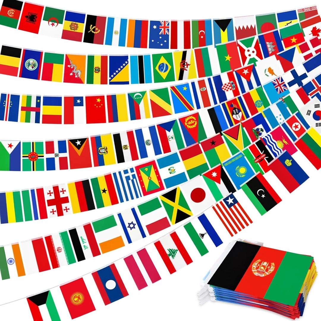 95 ft International Flag Bunting Banner, 100 Pcs World Country String Flags for Classroom, Cultural Events, Sports Festivals, School Activities, Bars, and Global Party Decorations