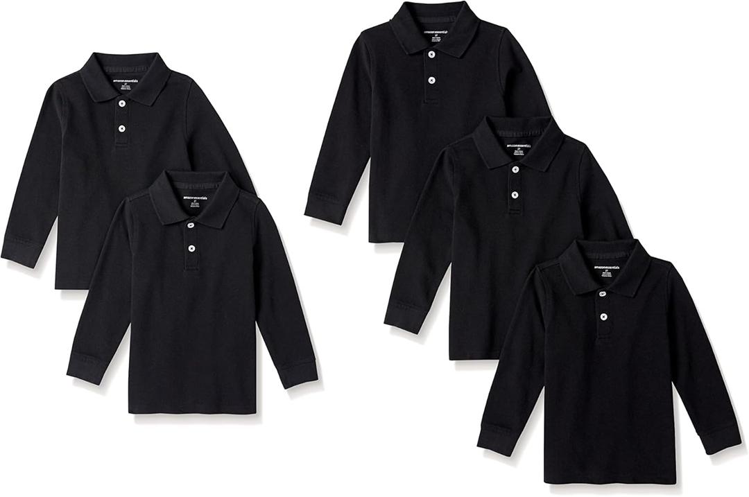 Amazon Essentials Boys and Toddlers' Long-Sleeve Pique Polo Shirts, Multipacks (XX-Large, Black)