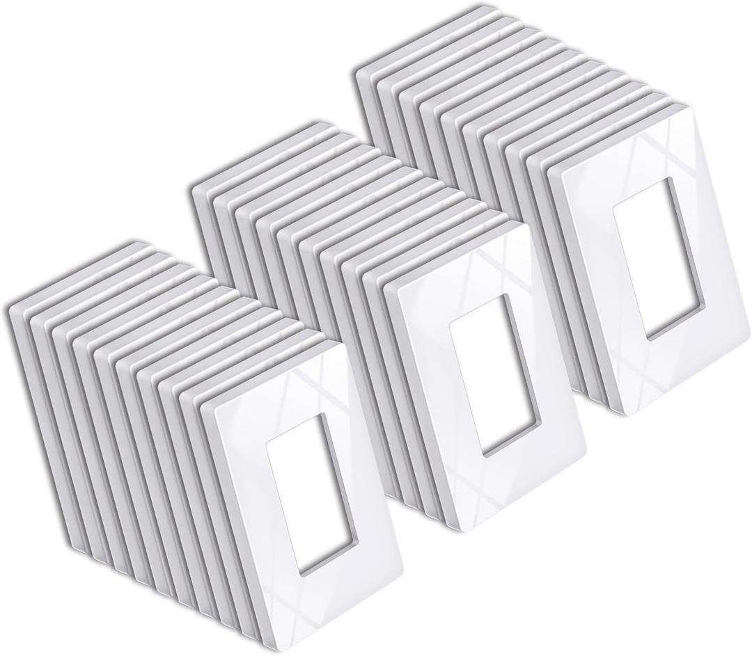 BESTTEN 30 Pack Screwless Decor Wall Plate, USWP6 Snow White Series, 1-Gang Decorator Outlet Cover, H4.69 x W2.91, for Light Switch, Dimmer, GFCI, USB Receptacle, UL Listed (1 Gang 30PK, Standard Size Gloss Snow White)