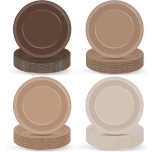 100Pcs Brown Paper Plates 9 Inch Gradient Brown Color Plates Disposable Round Dessert Plates Brown Party Tableware Solid Color Paper Plates Winter Table Decors for Birthday Gatherings Outdoor Party