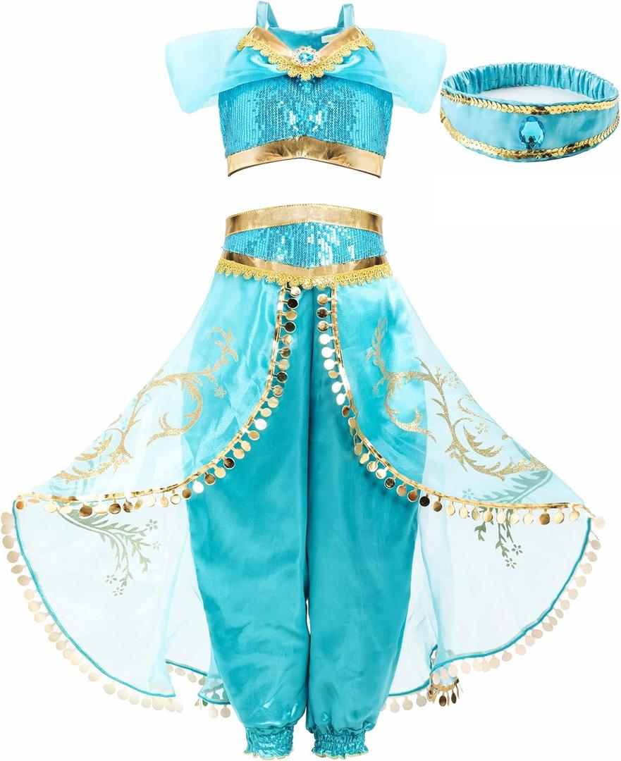 Funna Costume for Girls Princess Kids Dress Up Outfit Party Supplies Blue, 5-6 Years
