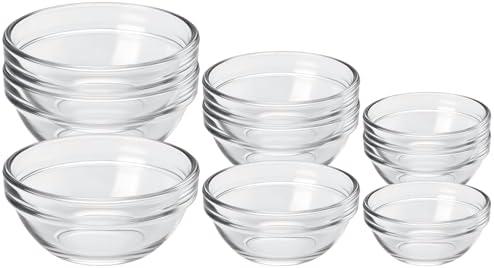 CAOXIAOXUYAO 9-Piece Mini Glass Prep Bowls Set - 4x 1.5 oz, 4x 2.5 oz, 4x 4.5 oz Small Nesting Mixing Bowls for Kitchen, Food Prep, Spices, Sauces & Snacks