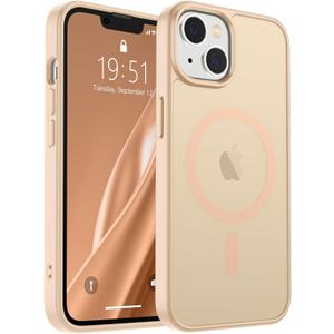 SUPFINE Magnetic for iPhone 15 Plus Case & iPhone 14 Plus Case(Compatible with MagSafe)(Military Grade Drop Protection) Slim Translucent Shockproof Phone Case,Sand Pink