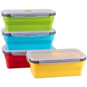 Collapsible Food Storage Containers with Airtight Lid, 40.5 oz, Large Kitchen Stacking Silicone Collapsible Meal Prep Container Set for Leftover, Microwave Freezer Dishwasher Safe, 4 Colors, Set of 4