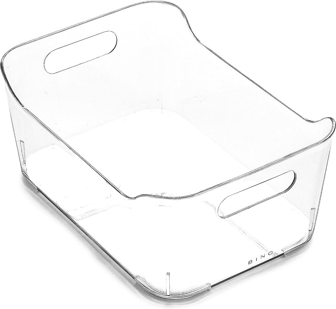BINO Refrigerator, Freezer and Pantry Cabinet Storage Organizer Bin with Handles - Clear and Transparent Plastic Wide Nesting Food Container for Home and Kitchen (Clear, Small)