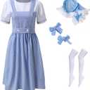 Women's Blue Gingham Costume, Storybook Character Dress Set for Halloween, Cosplay, and Themed Parties