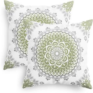 CaliTime Throw Pillow Covers Pack of 2 Cozy Fleece Mandala Dahlia Floral Medallion Compass Style Cushion Cases for Couch Bed Sofa Farmhouse Decoration 20 X 20 Inches Sage Green Grey