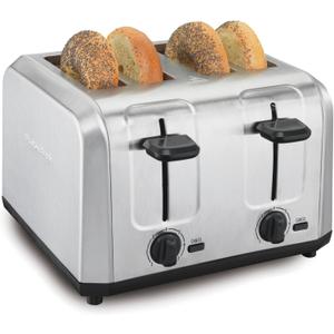 Hamilton Beach 4 Slice Toaster with Extra Wide Slots for Bagels, Shade Selector, Toast Boost, Slide-Out Crumb Tray, Auto-Shutoff and Cancel Button, Brushed Stainless Steel (24910)