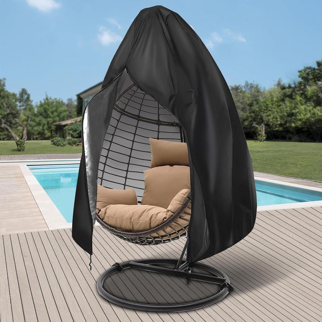 Patio Egg Chair Cover with Zipper,Outdoor Hanging Egg Chair Cover,UV Resistant,Windproof Heavy Duty,Wicker Egg Swing Chair Covers,Fits Single Seat Egg Chair,75"" x 45"",Black