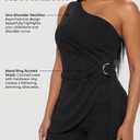 Ekaliy Women's 2 Piece Pants Suit Sexy One Shoulder Top Flare Pants Sets Elegant Jumpsuits Formal Going Out Suit (Black, XL)