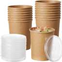 Disposable Kraft Paper Soup Cups with Lids, Paper Food Containers, Ice Cream Cups, To Go Bowls for Hot and Cold Food Combo Pack (250 Sets) (Kraft with PP Lid, 32oz)