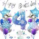 40 Inch Frozen Balloons number 4 Birthday Balloon,2 Giant snowflake foil balloons, 2 blue and silver star foil balloons Frozen Theme Party Supplies Winter Party Decoration For Girl's Birthday