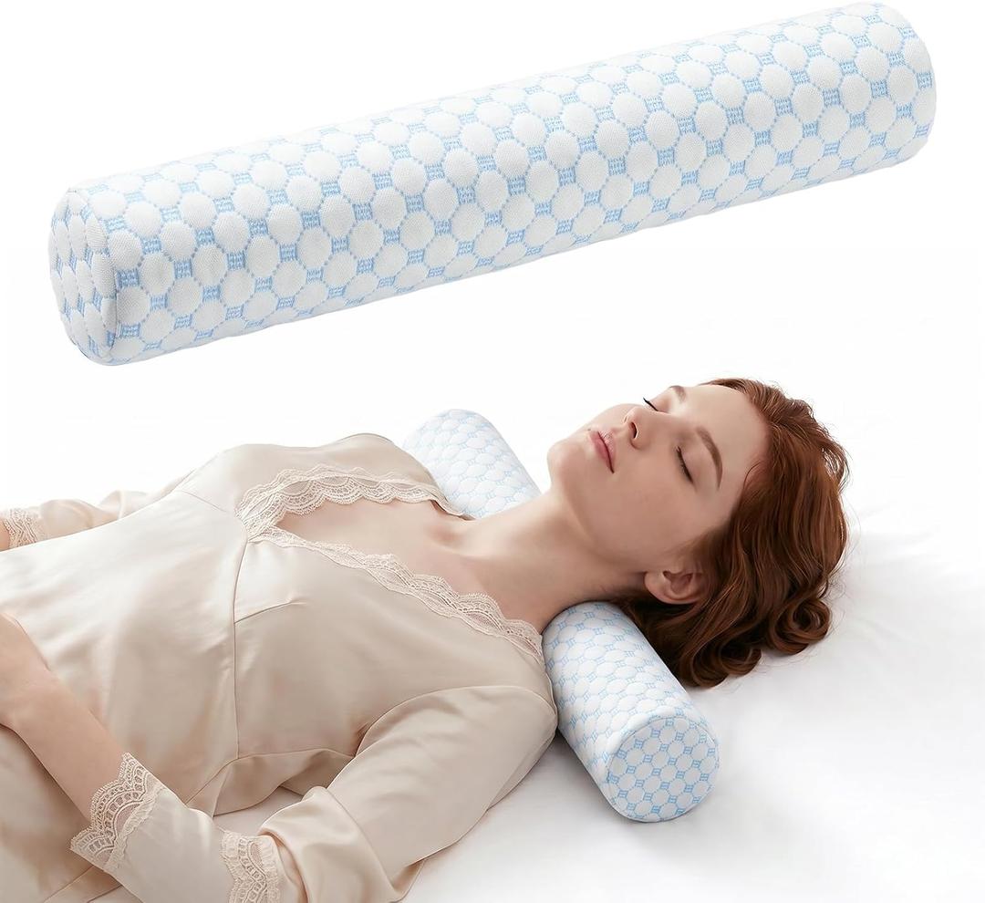 Neck Roll Cervical Pillow for Neck Pain Relief - Memory Foam Neck Pillow for Bed | Round Neck Pillows for Sleeping (Cool-Blue, X-Small - 3.5" H)