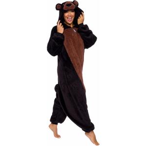 Funziez! Sherpa Bear Adult Onesie - Animal Halloween Costume - Plush Teddy One Piece Cosplay Suit for Adults, Women and Men (XX-Large, Black)