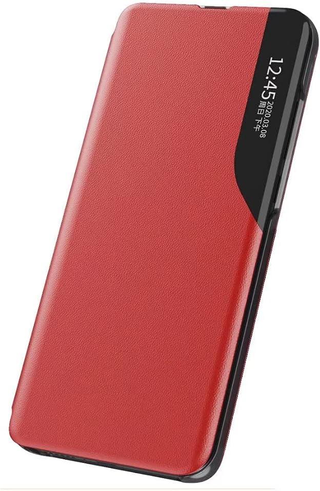 S25 Edge Flip Case for Samsung Galaxy S25 Edge 5G Case, Clear View Slim Fit Leather Cover for Samsung S25 Edge Phone Case with Kickstand Rugged Heavy Duty Shockproof Bumper Shell, 6.66 Inches (Red)