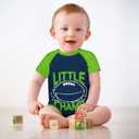 7 x Baby Football Clothes Outfit, Short Sleeve Little Champ Printing, Crewneck Romper Bodysuit Infant Football Clothes (3-6 Months, Navy & Lime)