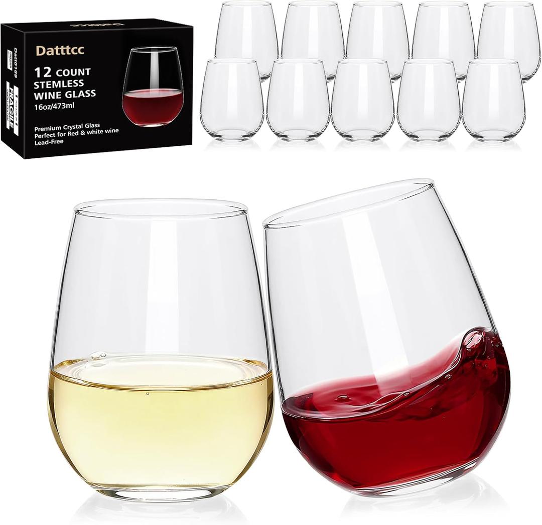 12 pack Stemless Wine Glasses,wine glasses set of 12,16oz wine glass For High-end Banquet, Large Wine Glasses,Party, Bar,Wedding,Ideal Wine Accessories Gift