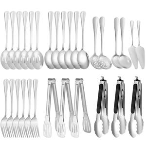 ZLMTZDJD 30pcs Stainless Steel Serving Utensils Set for Parties& Buffets, Catering, Banquets, Weddings and Events (Silver)