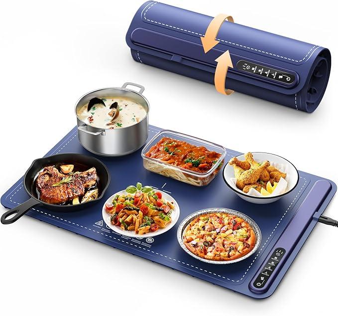 Food Warming Mat - Fast Heating Silicone Electric Warming Tray with 4 Level Temperature, Raised Feet Protects Table, Roll Up Buffet Hot Plates Heat Pad, Portable Food Warmer for Parties Home Travel Food Warming Mat - Fast Heating Silicone Electric Warming Tray with 4 Level Temperature, Raised Feet Protects Table, Roll Up Buffet Hot Plates Heat Pad, Portable Food Warmer for Parties Home Travel