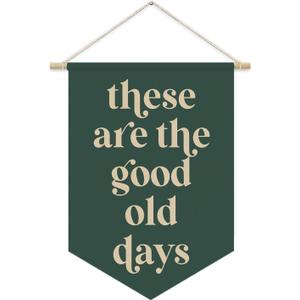 These Are the Good Old Days Wall Hanging Pennant Banner Flags, Nostalgic Retro Green Inspirational Positive Canvas Wall Banner for Home Kids Boys Room Playroom Office Decor