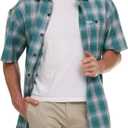Wrangler Button Up Shirts for Men Big and Tall - Plaid Short Sleeve Casual Shirt (Green, L)