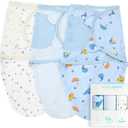 Wowelife Baby Swaddle Sleep Sacks, 3-Pack Swaddles for Newborns, Baby Swaddles 0-3 Months, 100% Cotton Swaddle Infant Blankets for Boy Baby Essentials for Newborn, Light Blue (Standard Size)