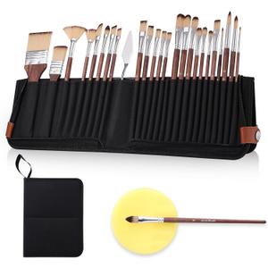 26-Piece Brush Set,Travel Watercolor Brushes, Includes Flat Brushes, Fan Brushes, Cat's Tongue Brushes, and Palette Knives.Suitable for Oil Painting and Watercolor Painting.