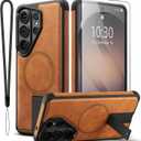 for Samsung Galaxy S26 Ultra Case, Premium Vegan Leather Magnetic Cover with Built-in Invisible Kickstand, Full Camera Lens & S Pen Protection, Slim Shockproof Phone Case 6.9" - Brown