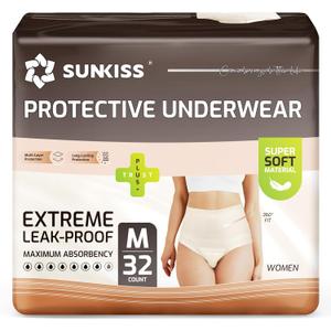 SUNKISS Women Incontinence Underwear, Daytime Disposable Postpartum Adult Panties, Protective Pull Ups with Maximum Absorbency, Medium, Beige, 32 Count