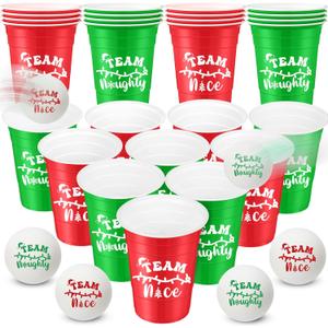 22 Pcs Christmas Game Supplies Set 16 oz Plastic Cups with 8 Christmas Theme Balls Xmas Party Game Beer Cups for Christmas House Parties Favors Concerts Birthdays BBQ Holidays(Team)