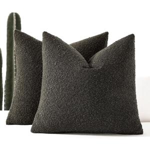16x16 Boucle Throw Pillow Covers, Set of 2, Dark Coffee