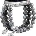Newlibery Natural Stone Bracelet Beaded-Bands Women Compatible with Apple Watch 38mm 40mm 41mm 42mm (S10/11) Feminine Cute Handmade Stretch Strap for iWatch Series 11/10/9/8/7/6/5/4/3/2/1 SE 3/2/1 (A8 Grey Map)