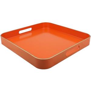 Omuriko Orange Square Decorative Tray with Handles, 13"*13" Versatile Serving Tray for Coffee Table, Ottoman, Ideal for Serving, Displaying, Organizing