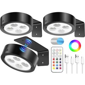 Galizey Picture Lights for Wall - Rechargeable Battery Operated Poster Lights with Remote - 13 RGB Color Magnetic Painting Light for Pictures Photo Frame Portrait, Dimmable & Timer (Black, 3 Pack)