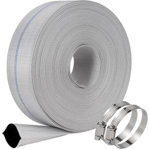 DAVCO 4" x 100 ft Pool Backwash Hose Braided Reinforced Lay Flat Water Discharge Pump Hoses For Swimming Drain Pools and Clean Filters, with 2 Clamp