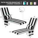 Outdoor Chaise Lounge Cushion Set of 2 with Head Pillow and Side Pockets, Water Repellent & Weather Resistant Patio Recliner Lounge Chair Cushions for Lawn, Pool & Beach (Black Stripe, 72" x 21")