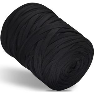SIMEIQI 400g T-Shirt Elastic Fabric Crochet Cloth Yarn for DIY Knitting, 130 Yards Spaghetti Thick Knitting Yarn for Hand DIY Bag Basket Cushion Crocheting Projects Home Decor (Black)