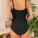 Smismivo Women's Color Block One Piece Swimsuit Tummy Control V Neck Bathing Suits Ruched Slimming Swimwear, M