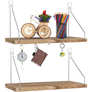 ERTIUANIO 2 Pack Cubicle Wall Shelf with Hooks - 11.8" Wood Organizer for Fabric Cubicle Walls, Hanging Desk Accessories & Decor for Women & Men, Workstation Storage
