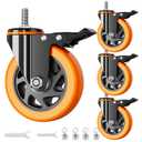 Stem Caster Wheels 4 Inch Heavy Duty Threaded Stem Casters UNC 3/8"-16 x 1 Swivel Casters Set of 4 with Safety Dual Locking Wheel for Furniture and Cart